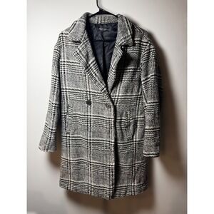 Nasty Gal Chic Womens Houndstooth Plaid Double Breasted Fashion Chic Long Coat M